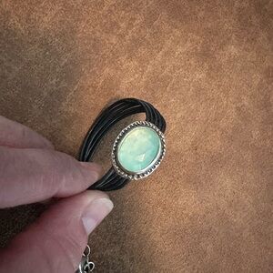 Elegant Black Silpada Bracelet with Green Chalcedony Stone